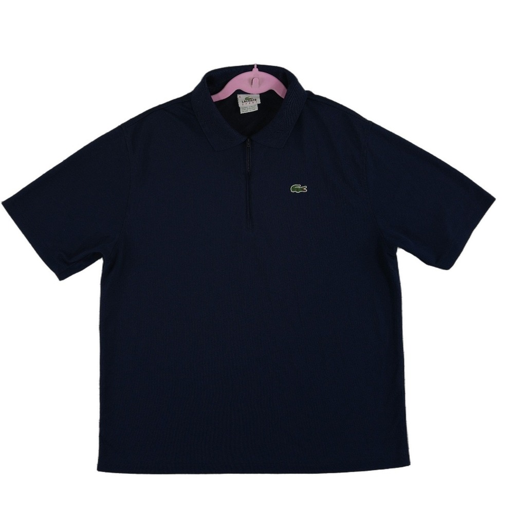 Lacoste Sport Polo Shirt Men's Size Large 6 Navy Blue Quarter Zip Short Sleeve